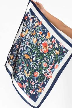 Scarves<Zoda Cresta Navy Satin Floral Square Scarf