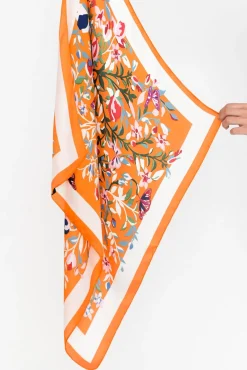 Scarves<Zoda Cresta Orange Satin Floral Square Scarf