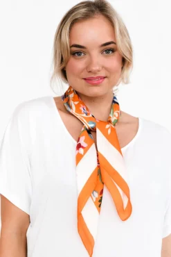 Scarves<Zoda Cresta Orange Satin Floral Square Scarf
