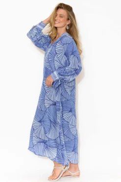 Maxi Dresses<Inoa Cyrilla Blue Geometric Silk Dress