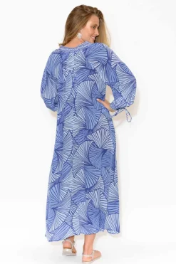 Maxi Dresses<Inoa Cyrilla Blue Geometric Silk Dress
