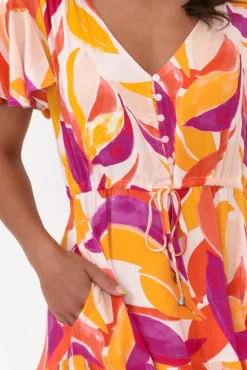 Midi Dresses<Label of Love Dahlia Orange Abstract V Neck Dress