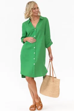 Linen Dresses<Gordon Smith Dakota Green Linen Shirt Dress