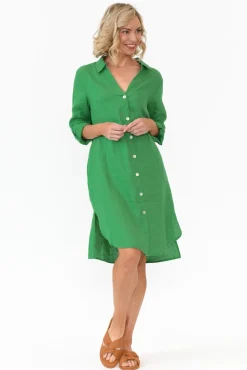 Linen Dresses<Gordon Smith Dakota Green Linen Shirt Dress
