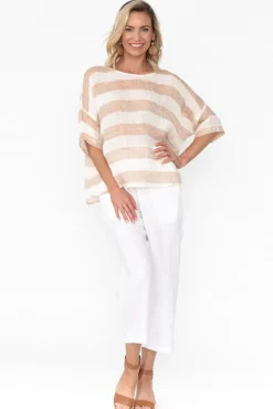 Linen Tops<Imagine Damian Beige Stripe Linen Top