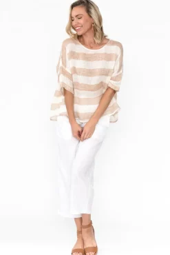 Linen Tops<Imagine Damian Beige Stripe Linen Top