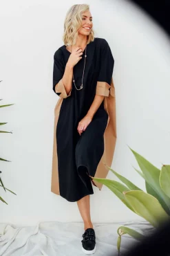 Cotton Dresses<Slate The Label Dancy Black Splice Cotton Dress
