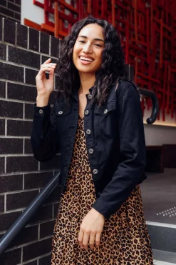 Jackets<Cafe Latte Danielle Black Stretch Jean Jacket