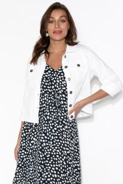 Jackets<Cafe Latte Danielle White Stretch Jean Jacket