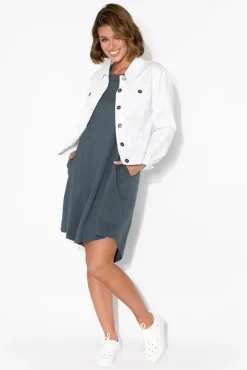 Jackets<Cafe Latte Danielle White Stretch Jean Jacket