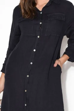 Linen Dresses<La Strada Danika Navy Linen Dress