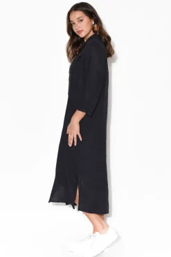 Linen Dresses<La Strada Danika Navy Linen Dress