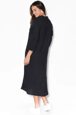 Linen Dresses<La Strada Danika Navy Linen Dress