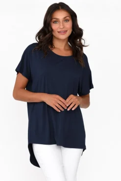 Sleeved Tops<Pq Danya Navy Bamboo Top