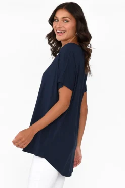 Sleeved Tops<Pq Danya Navy Bamboo Top