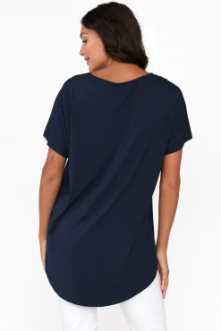 Sleeved Tops<Pq Danya Navy Bamboo Top