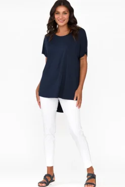 Sleeved Tops<Pq Danya Navy Bamboo Top