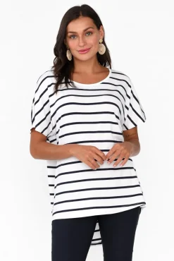 Sleeved Tops<Pq Danya White Stripe Bamboo Top