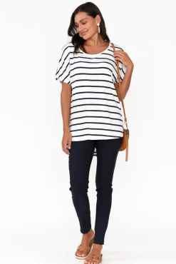 Sleeved Tops<Pq Danya White Stripe Bamboo Top