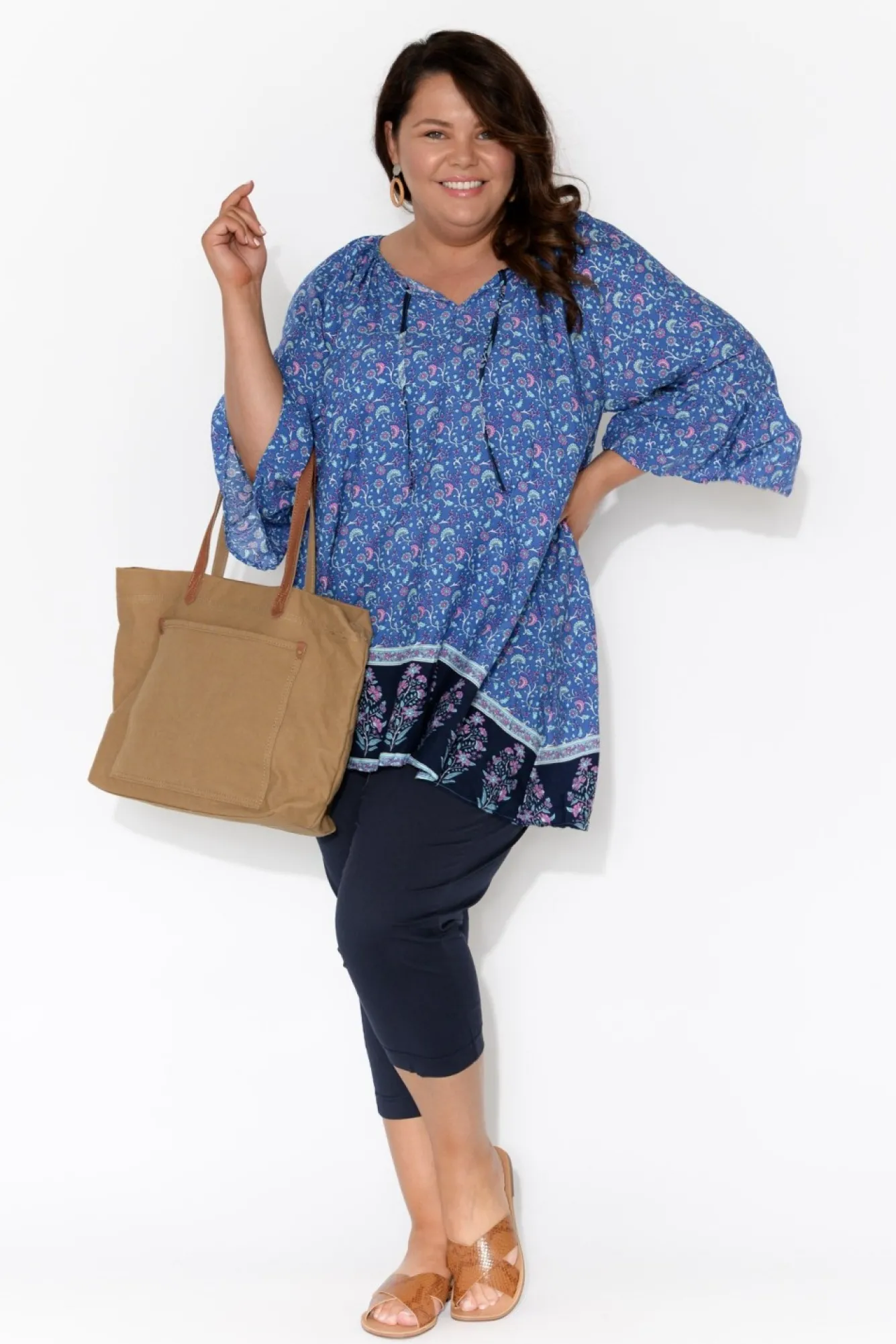 Pants<Orientique Darcy Navy Cotton Capri Pant