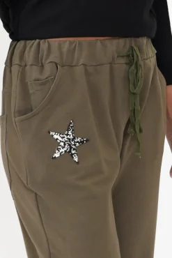 Pants<Cali and Co Darius Khaki Star Cotton Stretch Pant