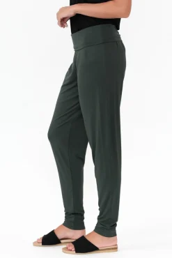 Pants<Bamboo Body Dark Green Bamboo Soft Slouch Pant