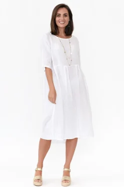 Linen Dresses<Donna Donna Davina White Linen Swing Dress
