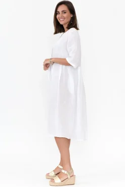 Linen Dresses<Donna Donna Davina White Linen Swing Dress