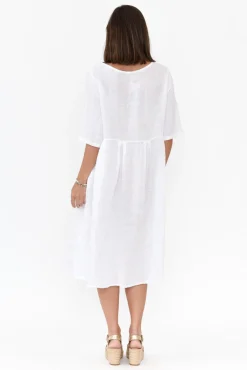 Linen Dresses<Donna Donna Davina White Linen Swing Dress