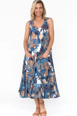 Cotton Dresses<Mozaic Daydream Blue Blossom Cotton Midi Dress