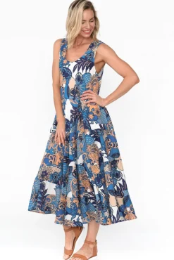 Cotton Dresses<Mozaic Daydream Blue Blossom Cotton Midi Dress