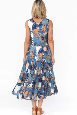 Cotton Dresses<Mozaic Daydream Blue Blossom Cotton Midi Dress