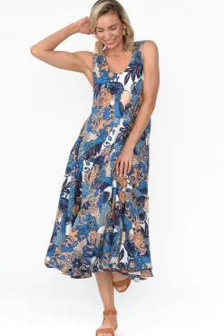 Cotton Dresses<Mozaic Daydream Blue Blossom Cotton Midi Dress