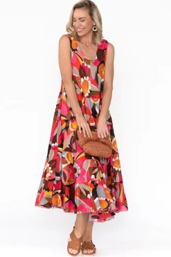 Cotton Dresses<Mozaic Daydream Pink Abstract Cotton Midi Dress