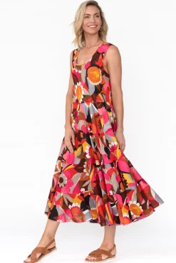 Cotton Dresses<Mozaic Daydream Pink Abstract Cotton Midi Dress