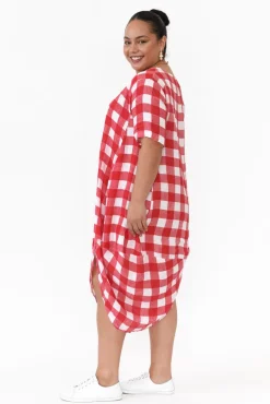 Linen Dresses<Donna Donna December Red Gingham Linen Pocket Dress