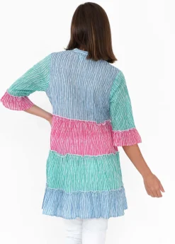 Tunic Tops<One Summer Deedee Multi Stripe Cotton Frill Tunic