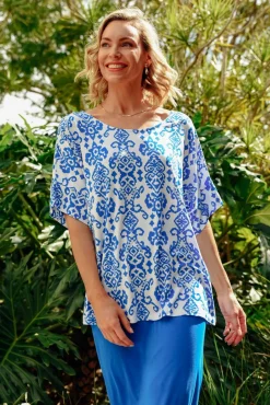 Sleeved Tops<Lou Lou Demi Blue Ikat Bamboo Tee