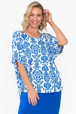 Sleeved Tops<Lou Lou Demi Blue Ikat Bamboo Tee
