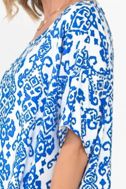 Sleeved Tops<Lou Lou Demi Blue Ikat Bamboo Tee