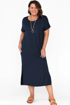 Bamboo Dresses<PQ Dempsey Navy Bamboo Midi Dress