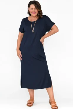 Bamboo Dresses<PQ Dempsey Navy Bamboo Midi Dress