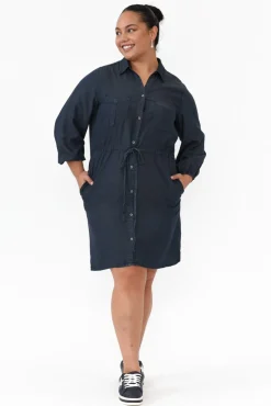 Above Knee Dresses<Betty Basics Denise Navy Tie Front Shirt Dress