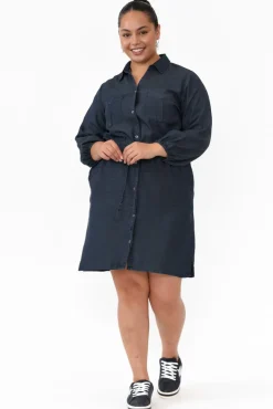 Above Knee Dresses<Betty Basics Denise Navy Tie Front Shirt Dress