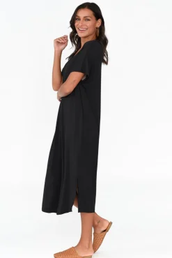 Bamboo Dresses<Pq Dennis Black Bamboo V Neck Dress