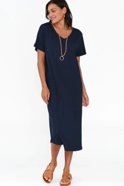 Midi Dresses<Pq Dennis Navy Bamboo V Neck Dress