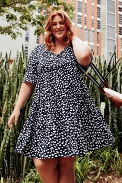 Above Knee Dresses<Slate the Label Denver Navy Spot Tier Dress