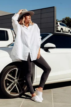 Linen Tops<Montaigne Desi Oversized White Linen Shirt