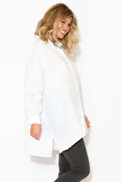 Linen Tops<Montaigne Desi Oversized White Linen Shirt