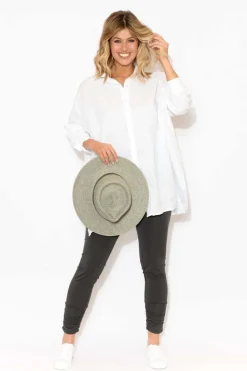 Linen Tops<Montaigne Desi Oversized White Linen Shirt